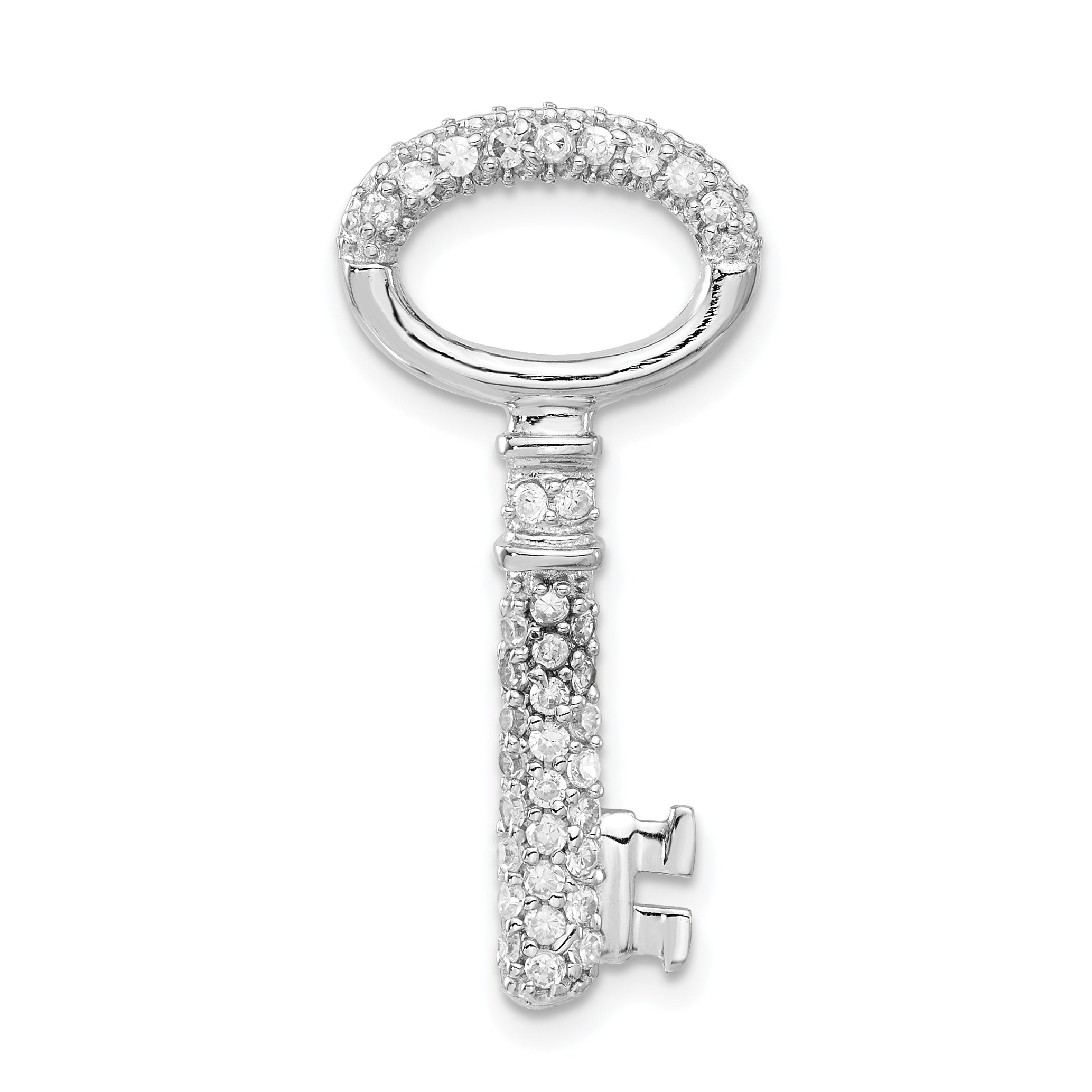 Sterling Silver Polished Cz Key Pendant