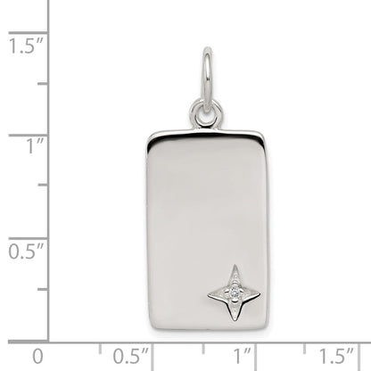Sterling Silver Cz Polished Rectangle Charm