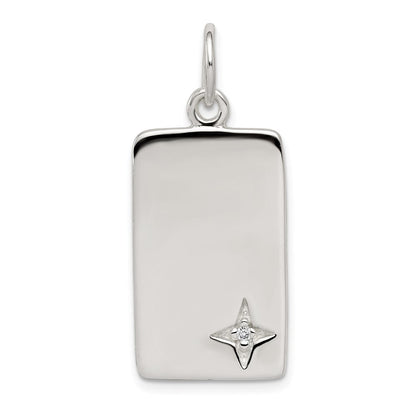 Sterling Silver Cz Polished Rectangle Charm