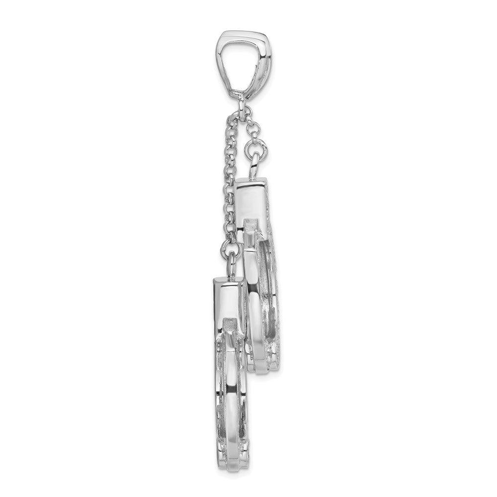 Sterling Silver Polished Cz Handcuffs Pendant