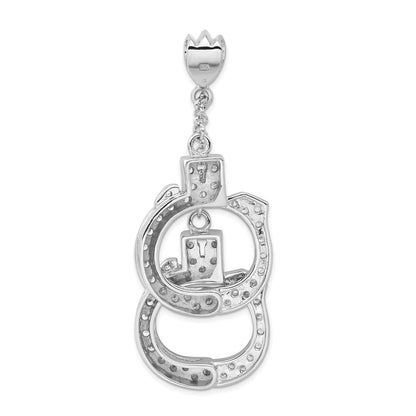 Sterling Silver Polished Cz Handcuffs Pendant