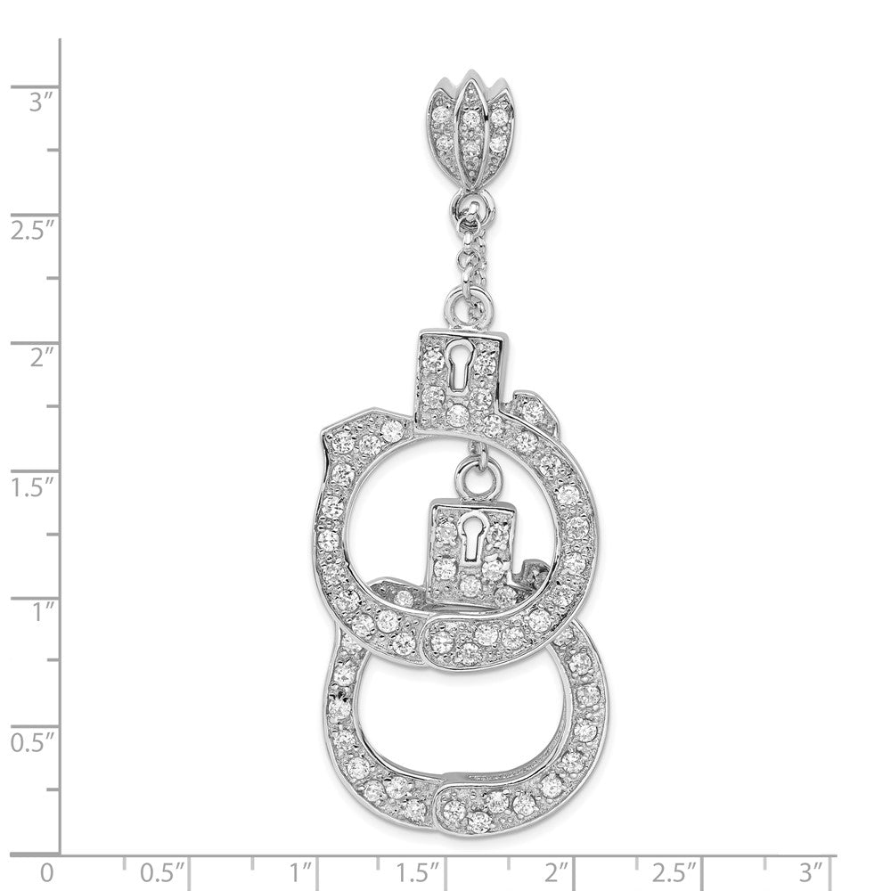 Sterling Silver Polished Cz Handcuffs Pendant