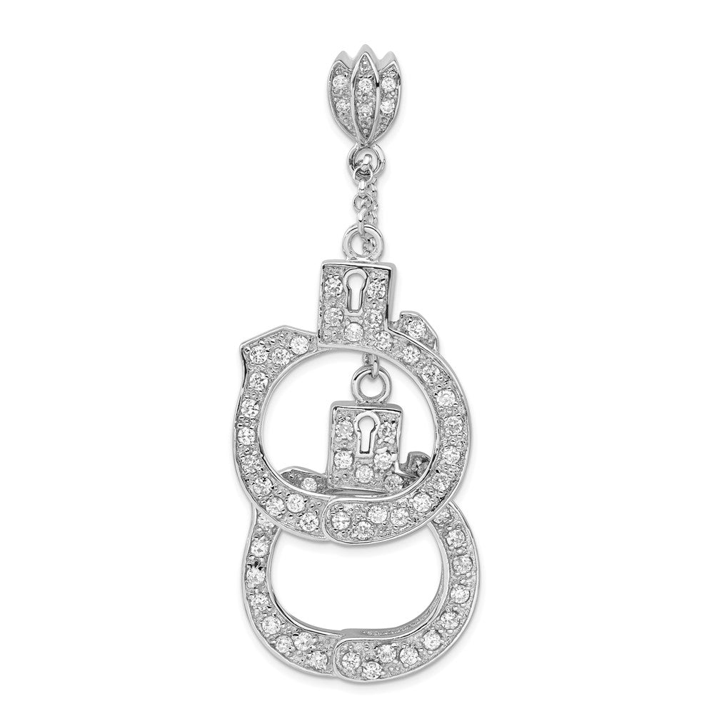 Sterling Silver Polished Cz Handcuffs Pendant