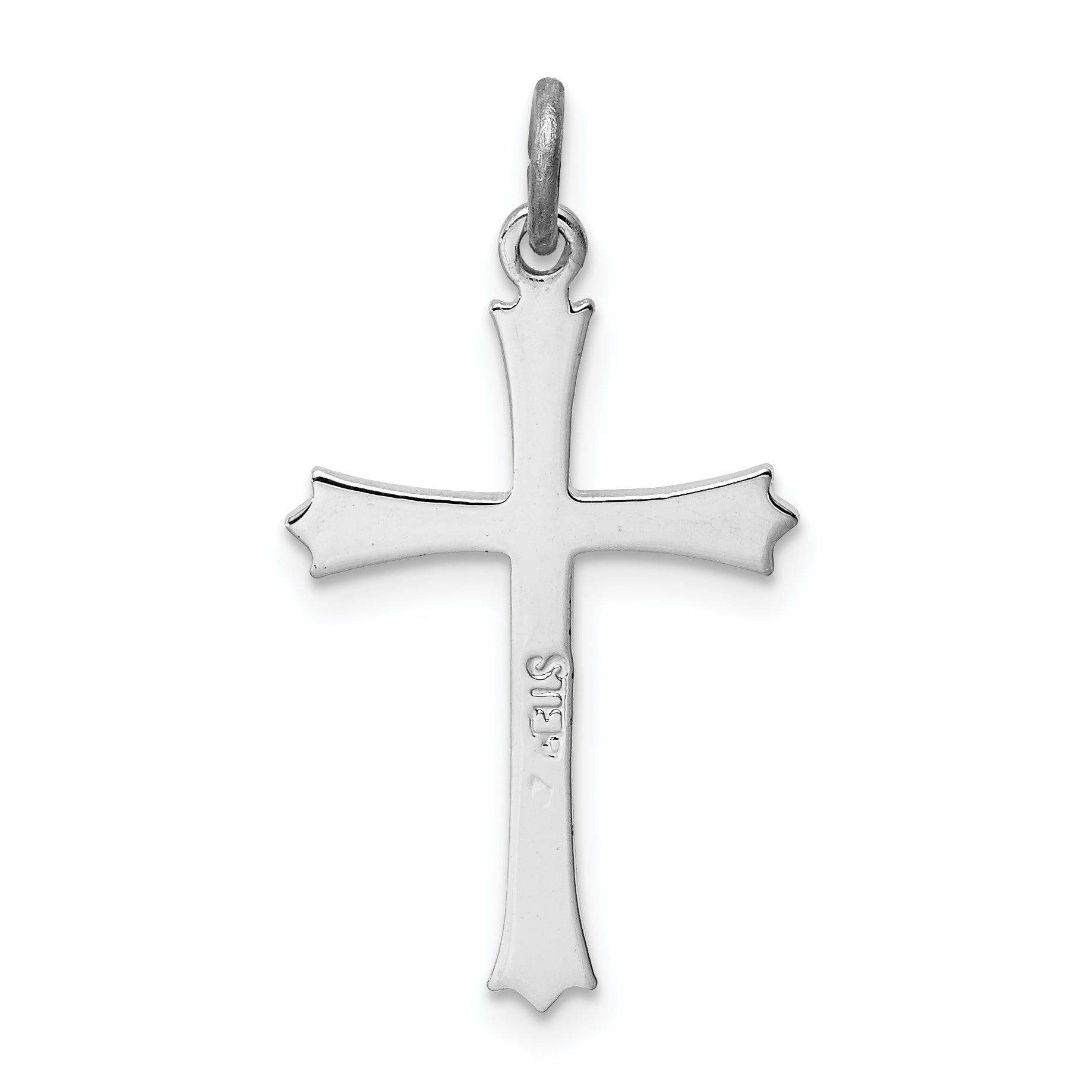 Sterling Silver Rhodium-Plated Fleur De Lis Cross Charm
