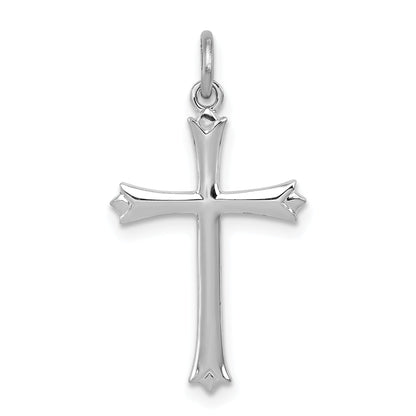 Sterling Silver Rhodium-Plated Fleur De Lis Cross Charm