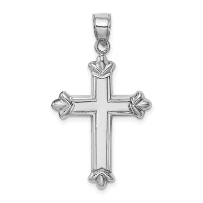 Sterling Silver Rhodium-Plated Fleur-De-Lis Cross Pendant