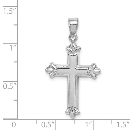 Sterling Silver Rhodium-Plated Fleur-De-Lis Cross Pendant