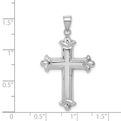 Sterling Silver Rhodium-Plated Fleur-De-Lis Cross Pendant