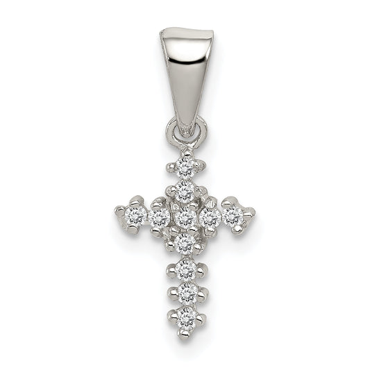 Sterling Silver Rhodium-Plated Cz Cross Pendant