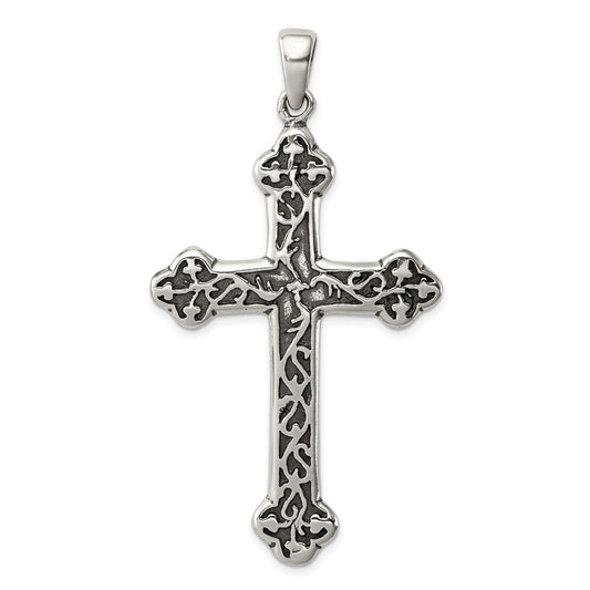 Sterling Silver Antiqued Thorn Cross Pendant