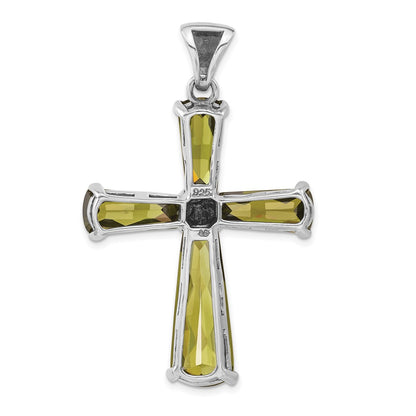 Sterling Silver Polished & Antiqued Green Cz Marcasite Cross Pendant