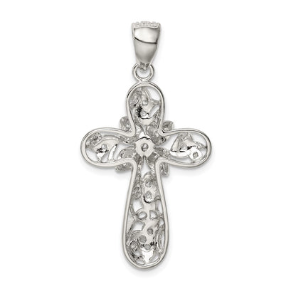 Sterling Silver Rhodium-Plated Cz Cross Pendant