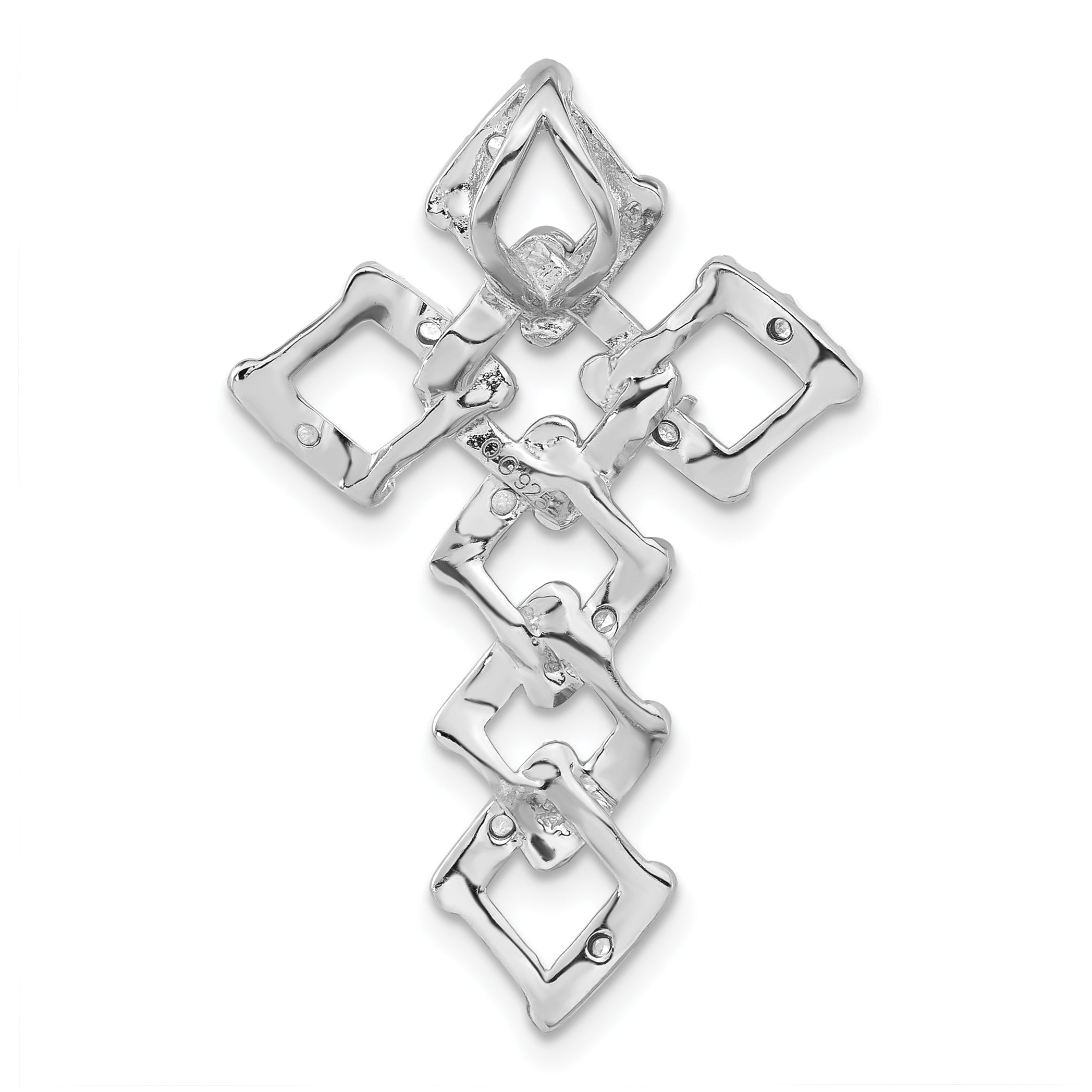 Sterling Silver Polished Cz Cross Chain Slide