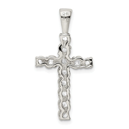 Sterling Silver Rhodium-Plated Cz Latin Cross Pendant