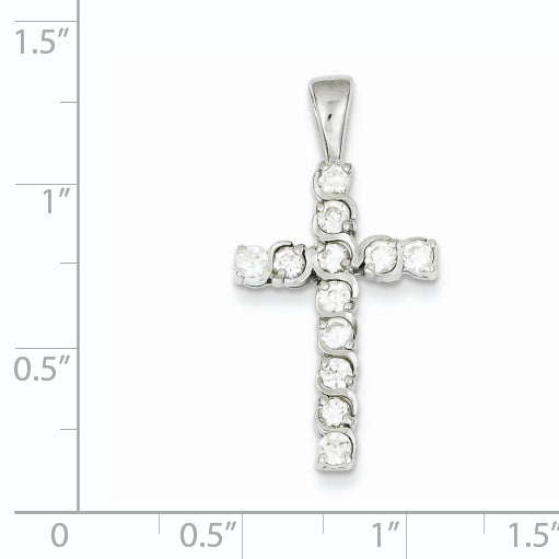 Sterling Silver Rhodium-Plated Cz Latin Cross Pendant