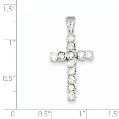 Sterling Silver Rhodium-Plated Cz Latin Cross Pendant