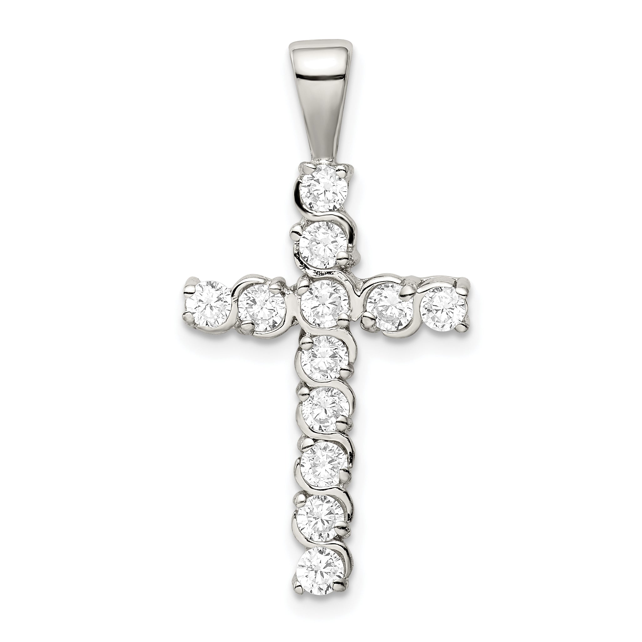 Sterling Silver Rhodium-Plated Cz Latin Cross Pendant
