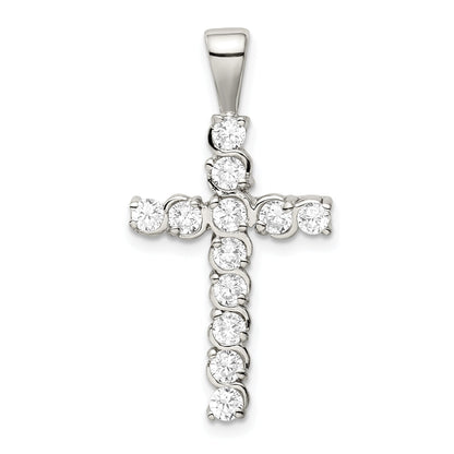 Sterling Silver Rhodium-Plated Cz Latin Cross Pendant