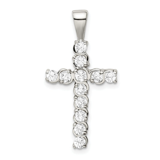 Sterling Silver Rhodium-Plated Cz Latin Cross Pendant