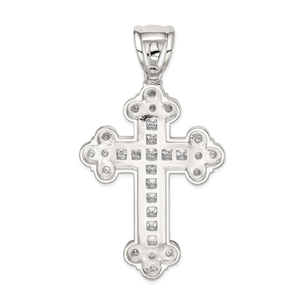 Sterling Silver Rhodium-Plated Cz Budded Cross Pendant