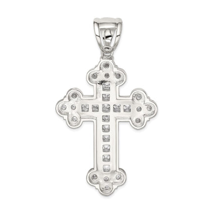 Sterling Silver Rhodium-Plated Cz Budded Cross Pendant