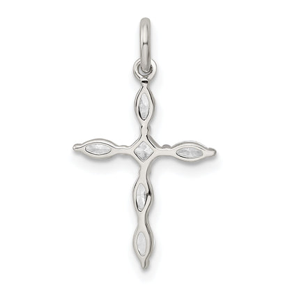 Sterling Silver Rhodium-Plated Cz Cross Charm