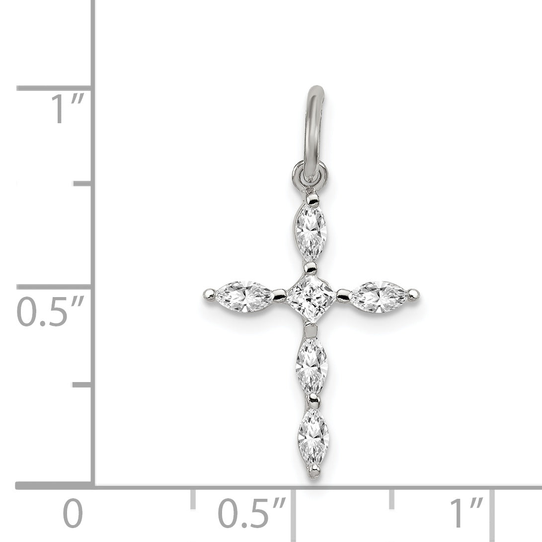 Sterling Silver Rhodium-Plated Cz Cross Charm