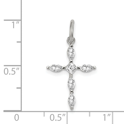 Sterling Silver Rhodium-Plated Cz Cross Charm