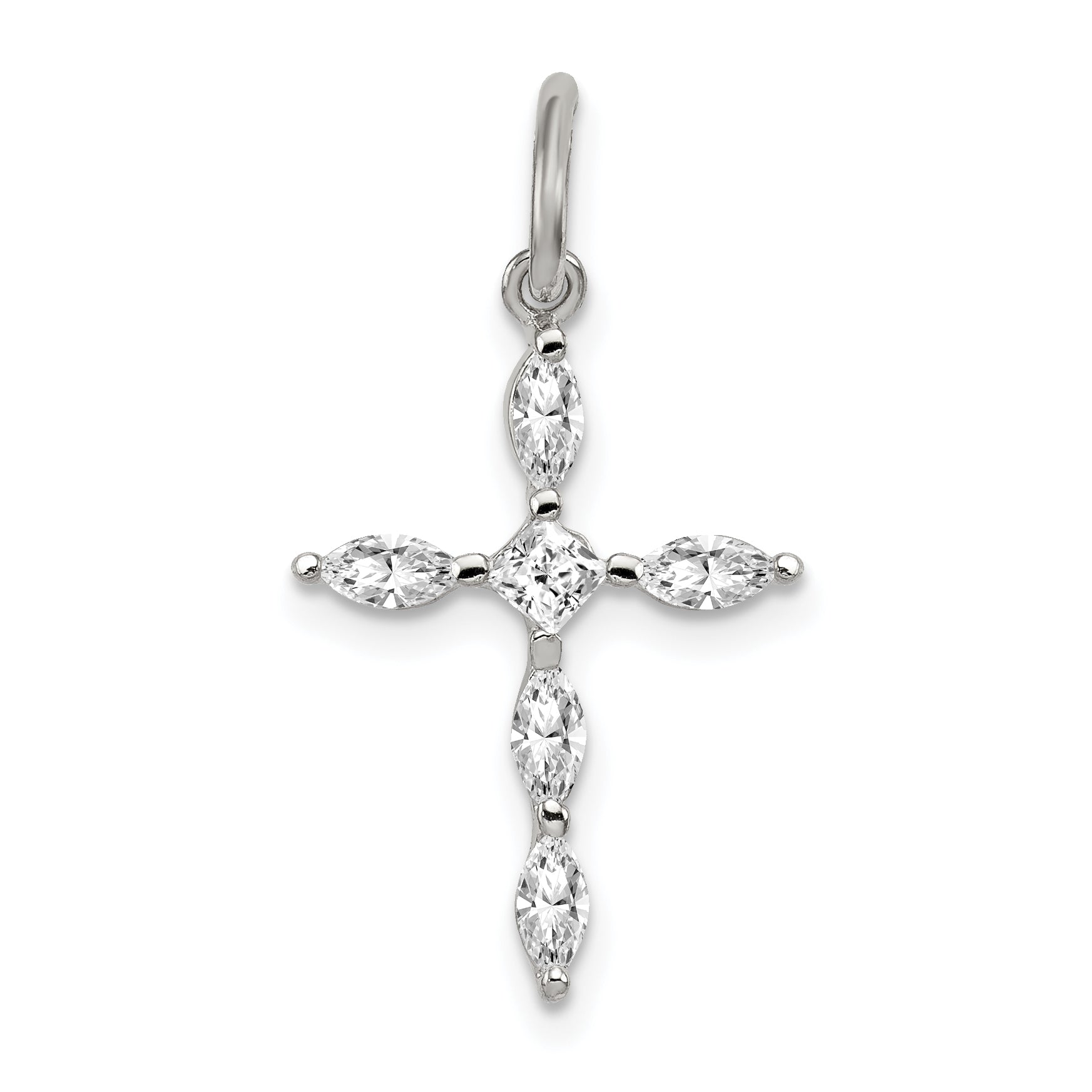 Sterling Silver Rhodium-Plated Cz Cross Charm