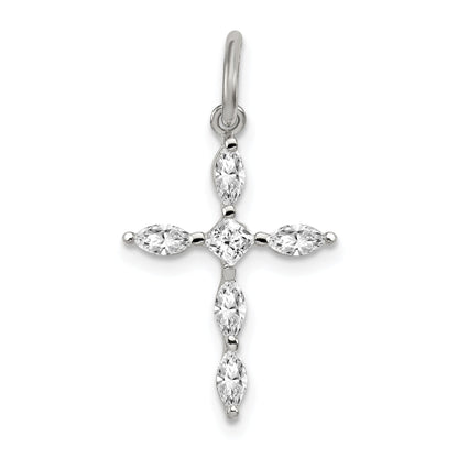Sterling Silver Rhodium-Plated Cz Cross Charm