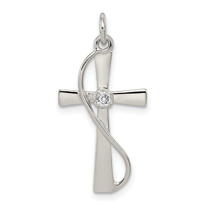 Sterling Silver Rhodium-Plated Cz Cross Pendant