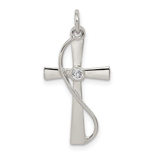Sterling Silver Rhodium-Plated Cz Cross Pendant