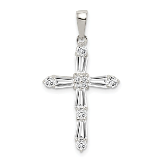 Sterling Silver Rhodium-Plated Cz Cross Pendant