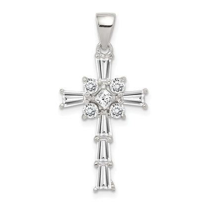 Sterling Silver Rhodium Plated Cz Latin Cross Pendant