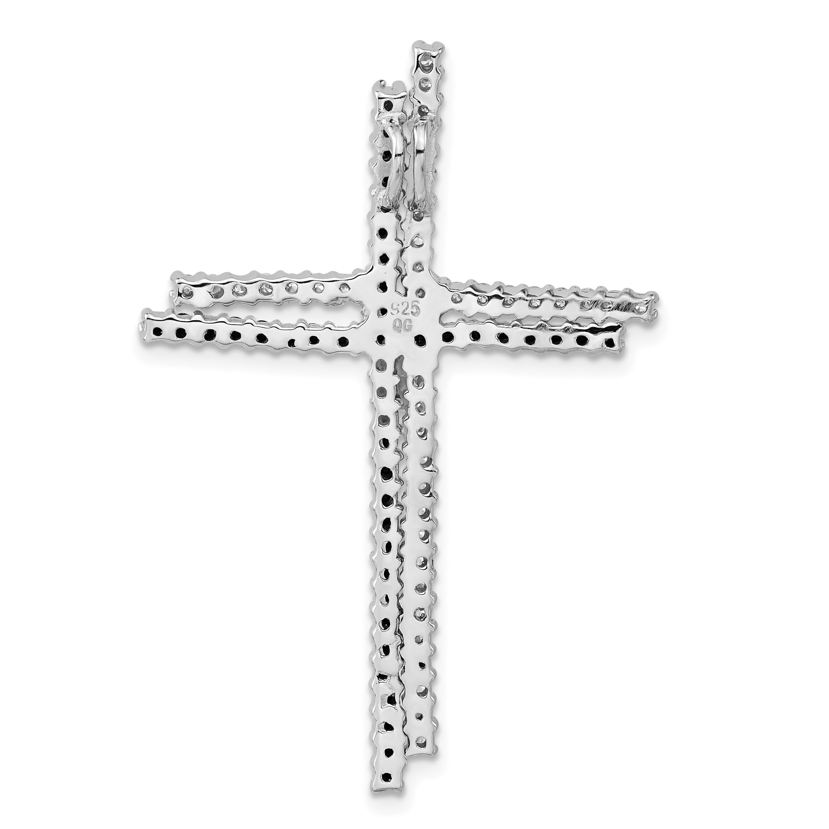Sterling Silver Black & Clear Cz Cross Slide Pendant