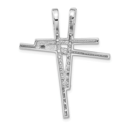 Sterling Silver Polished Fancy Cz Cross Slide Pendant