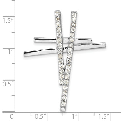 Sterling Silver Polished Fancy Cz Cross Slide Pendant