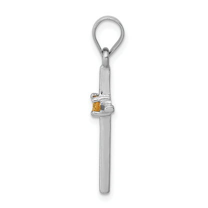 Sterling Silver Rhodium-Platedcitrine Cross Pendant