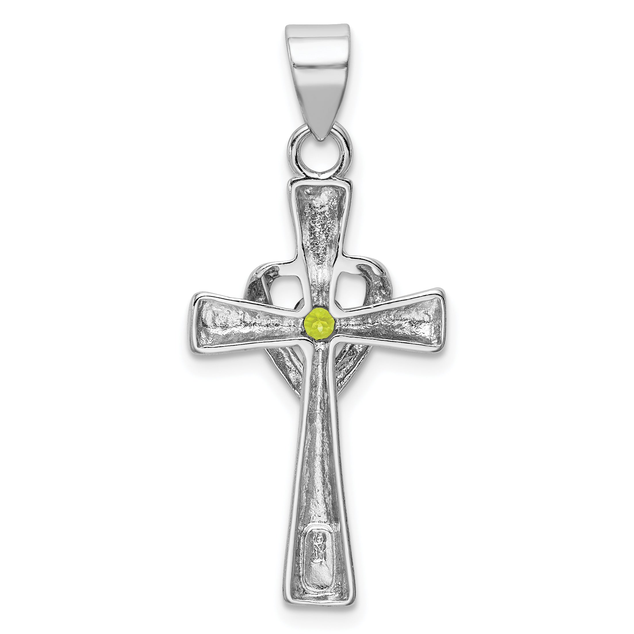 Sterling Silver Rhodium-Platedperidot Heart Cross Pendant