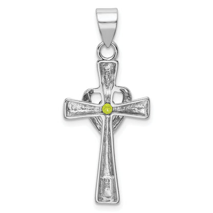 Sterling Silver Rhodium-Platedperidot Heart Cross Pendant