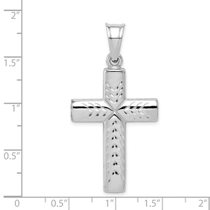 Sterling Silver Rhodium-Plated Diamond -Cut Cross Pendant