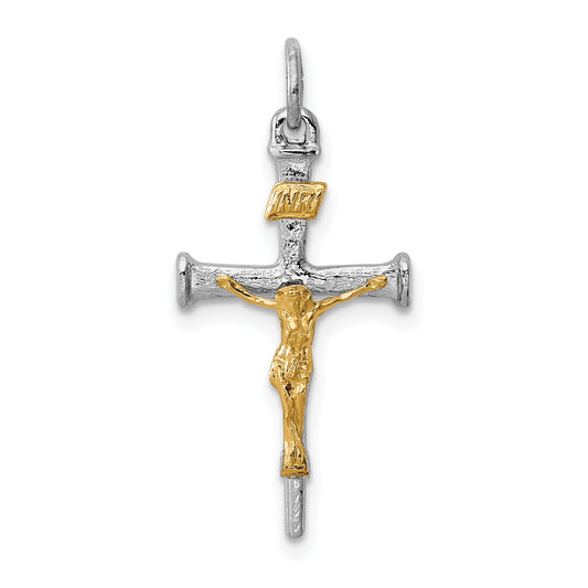 Sterling Silver Rhodium-Plated & 18K Gold-Plated Crucifix Charm