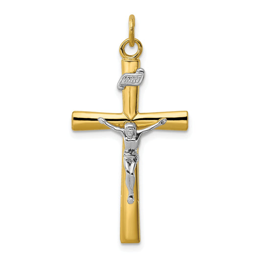 Sterling Silver Rhodium-Plated & 18K Gold-Plated Crucifix Pendant