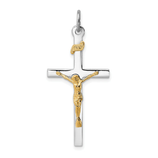 Sterling Silver Rhodium-Plated & 18K Gold-Plated Crucifix Pendant
