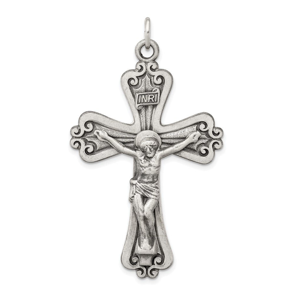Sterling Silver Antiqued Inri Crucifix Pendant