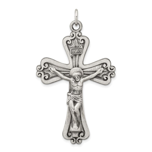 Sterling Silver Antiqued Inri Crucifix Pendant
