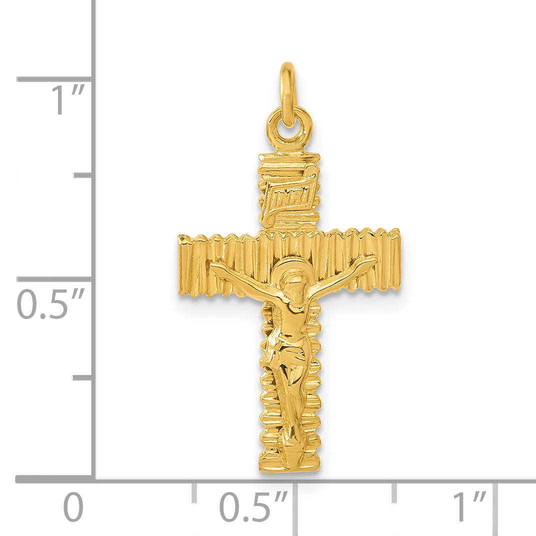 Sterling Silver & 24K Gold-Plated Polished Textured Inri Crucifix Charm