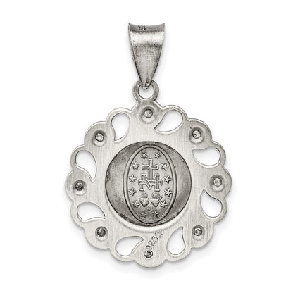 Sterling Silver & Cz Antiqued Blessed Mother Pendant