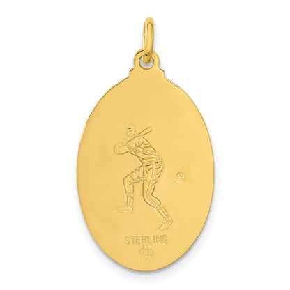 Sterling Silver 24K Gold-Plated Baseball Saint Christopher Medal Pendant