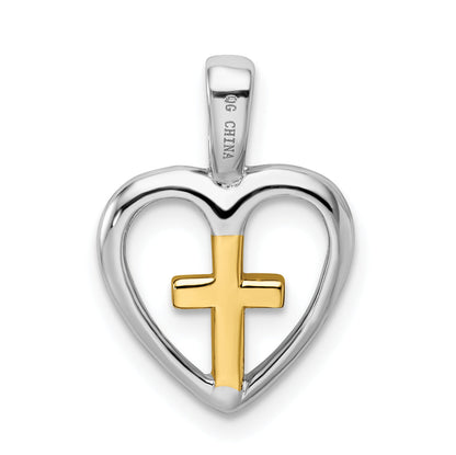 Sterling Silver Rhodium-Platedvermeil Cross Heart Pendant